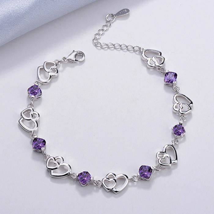 Bracelet améthyste en forme de coeur pour femme,cadeaux de bijoux