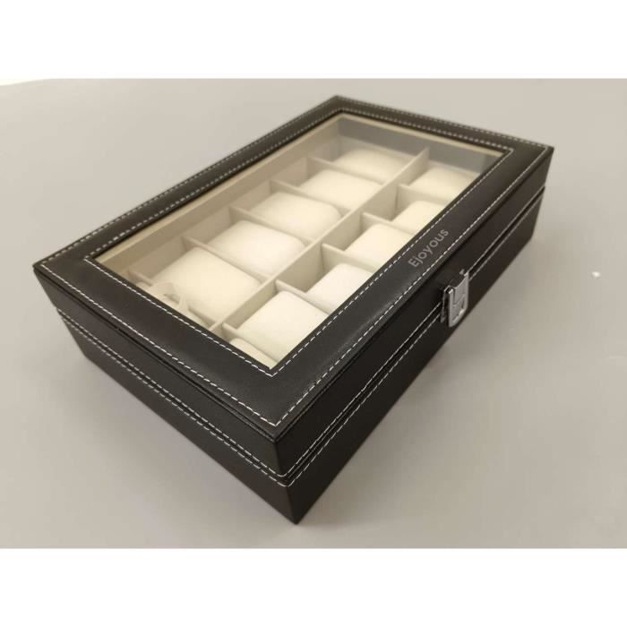 Boîte De Rangement Pour Montres En Cuir - 12 Emplacements - Idéal Comme Présentoir Ou Coffret