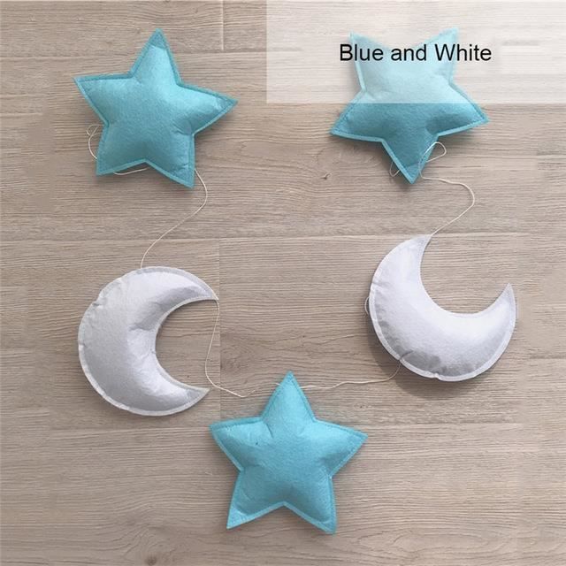 Guirlande D’étoiles Nordique – 5 étoiles En Tissu Gris Et Blanc – Longueur 200 Cm – Décoration Murale Ou Plafond