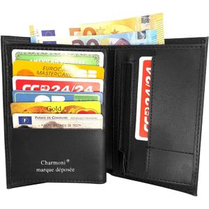 Porte-Monnaie Charmoni En Cuir Véritable - Forme Grain De Café - Multi-Poches - Pour Homme Noir