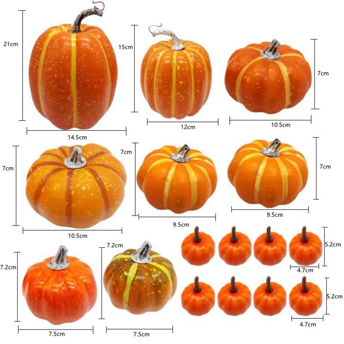 Lot De 48 Mini Citrouilles Artificielles – Mousse, Tiges Plastique, Couleurs Orange, Noir, Blanc - 3
