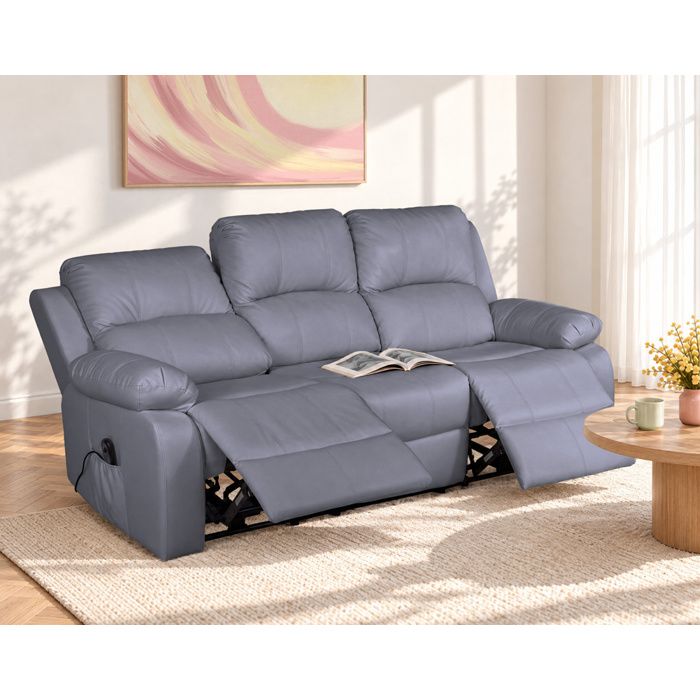 Canapé 3 Places Relax Électrique Armand - Simili Noir, Assise Mousse Dense, Mécanisme Électrique, Style Contemporain - 3