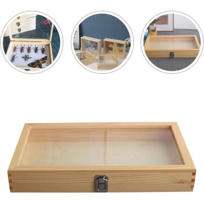 Boîte Vitrine En Bois Avec Couvercle Verre PRITOK - 35x24x5cm, Rangement Broches, Badges, Médailles, Bijoux