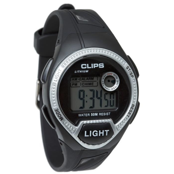Montre Homme CLIPS Quartz Digital Noir Ovale Noir, Sport