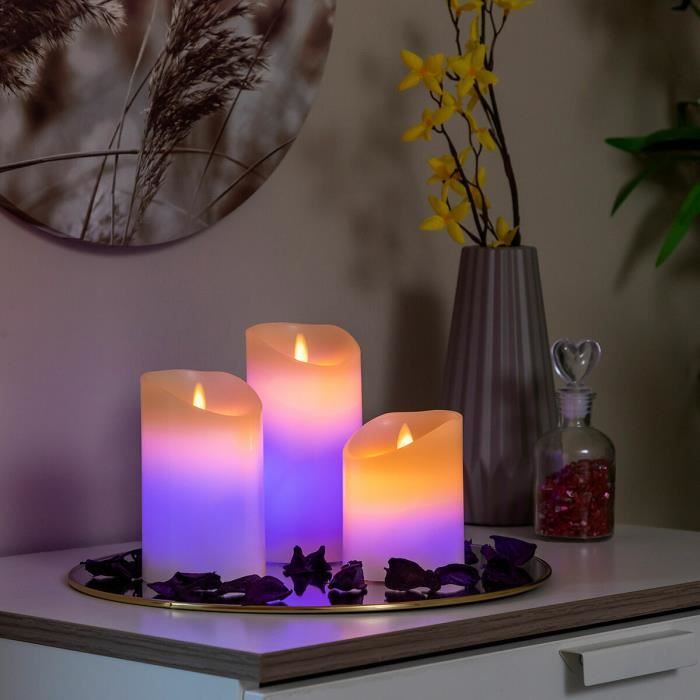 Bougies LED Réalistes Avec Télécommande - Pack De 3 (10, 12.5, 15 Cm), Flamme Vacillante, Minuterie 24h, Sûres Pour Enfants