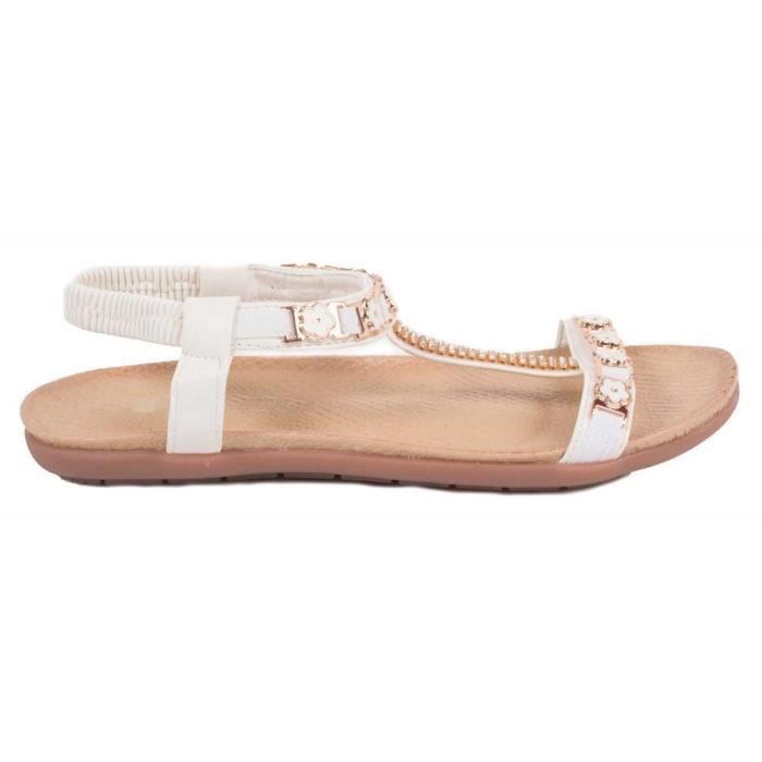 Sandales Femme Strass et Dorures Blanc Grande Taille 41 44