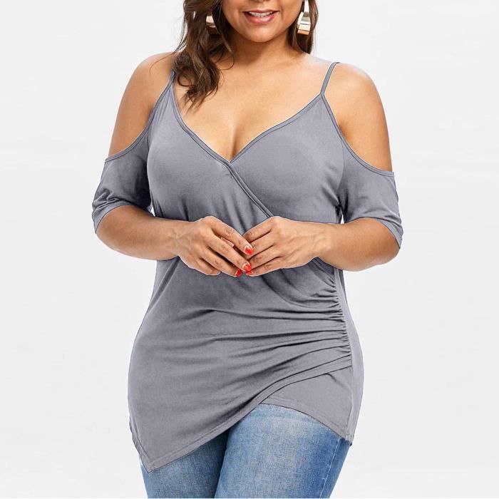 T Shirt Asym trique paules D nud es D coupes De Grande Taille