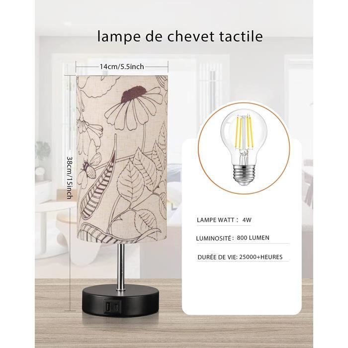 Lanmonlily Lampe de Chevet à Intensité Variable 3 Couleur avec Ports de  Charge USB-A+C, Commande Tactile, Abat-Jour Floral Base 157 - Cdiscount  Maison