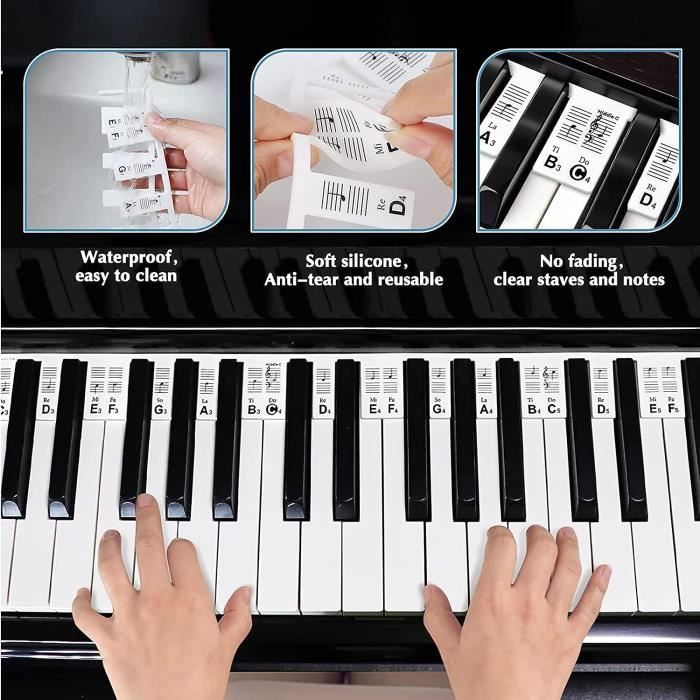 ÉTIQUETTES AMOVIBLES POUR PARTITIONS DE CLAVIER DE PIANO, 88 Touches  Autocollants pour Clavier Piano, Réutilisables, Guide des Notes - Cdiscount  Instruments de musique