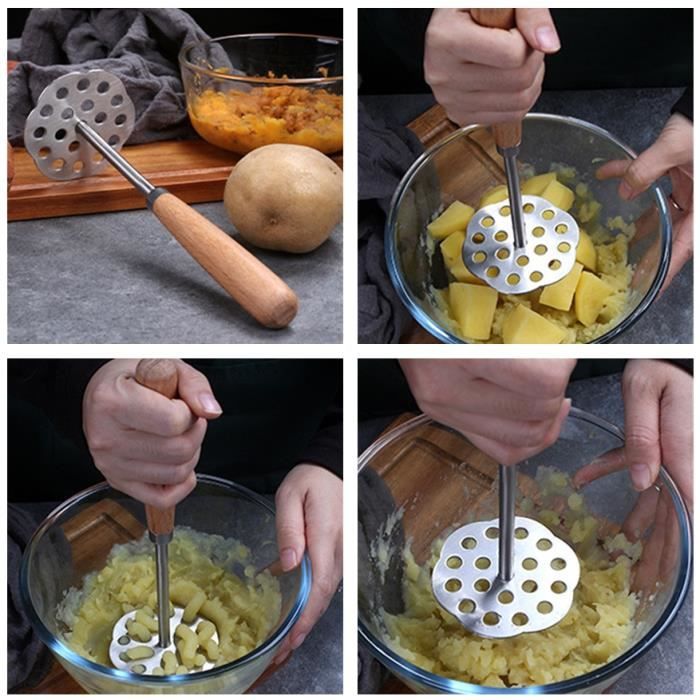 Presse-purée Manuel En Inox 25 Cm Avec Spatule Silicone - Pour Purée De Pommes De Terre, Légumes, Fruits