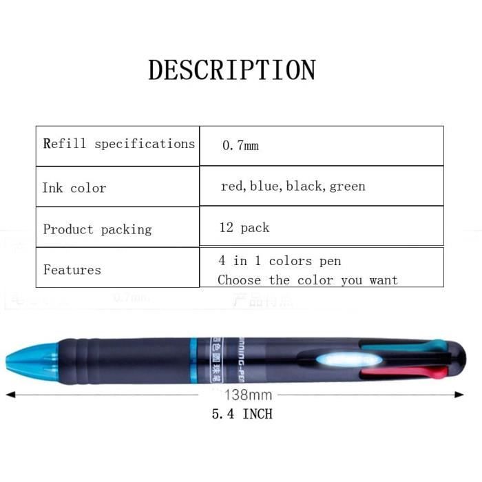 Lot de 12 stylos à bille multicolores 0,5 mm 6 en 1 6 couleurs stylos à  bille rétractables (lot de 12) 
