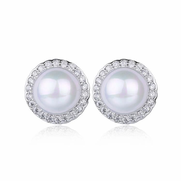Set De Bijoux Perles Blanches Avec Strass - Collier Et Boucles D'oreilles, Neuf étiqueté