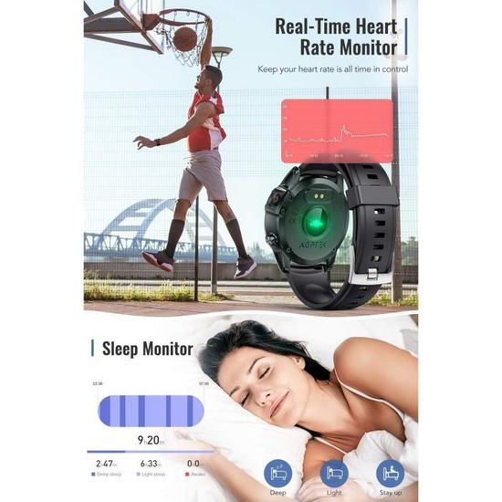 Montre Connectée AGPTEK Homme – Smartwatch Bluetooth 5.0, Sport, IP68 Étanche (Noir)