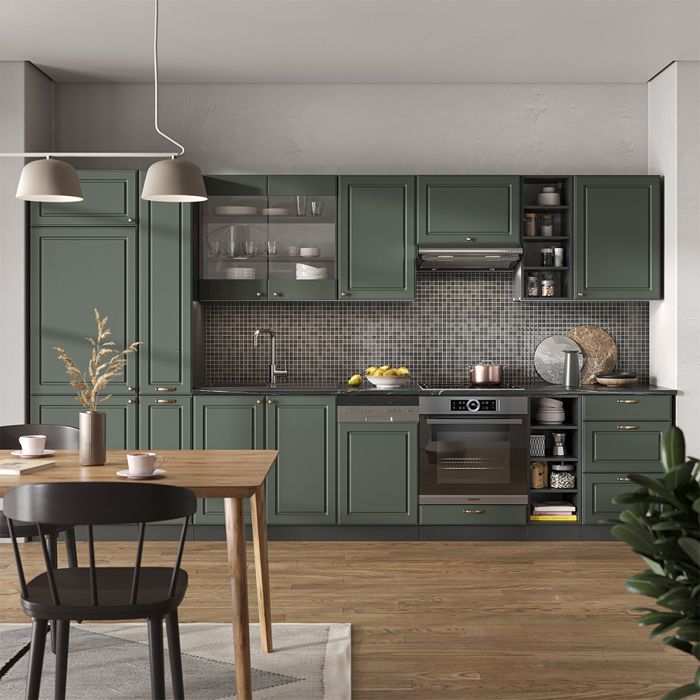 Cuisine intégrée Fame-Line Single style rustique 280 cm anthracite vert or Vicco