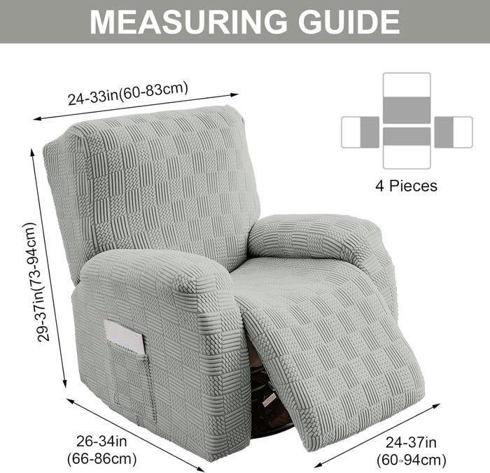 Housse De Fauteuil Relax Extensible FANSU 1 Place - Protection Canapé Inclinable Avec Poche, Gris