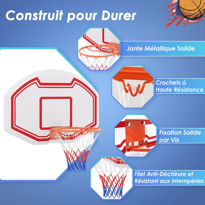 Panier de Basket-Ball Hauteur Réglable 225-305 cm, Support de Basketball Mobile avec Panneau Incassable