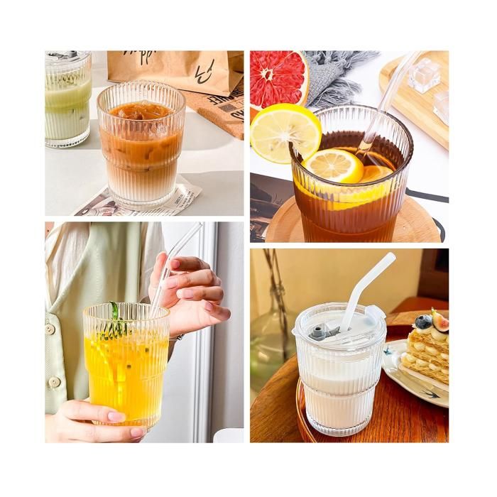 Lot De 2 Grands Verres à Bulle 600ml Avec Couvercle Et Paille - Verre Pour Smoothie, Café Glacé, Cocktails - 7