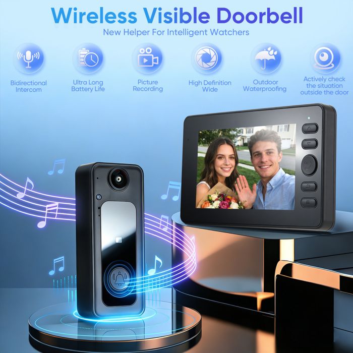 Interphone vidéo connecté Wi-Fi sonnette sans fil extérieure étanche