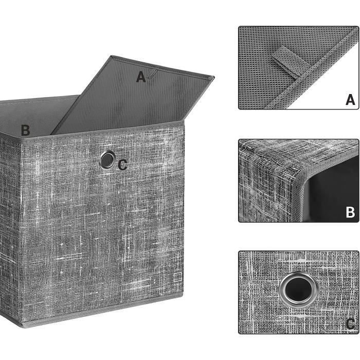 Boîte de rangement pliable, lot de 10, en tissu, caisses ouvertes, avec  poignées, HxlxP 30x30x30 cm, organiseur, gris