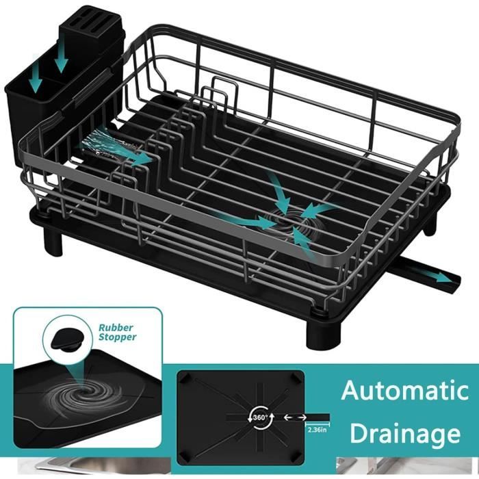 Égouttoir à Vaisselle Extensible Blanc - Ajustable Sur évier, Grande Capacité, Avec Porte-couverts