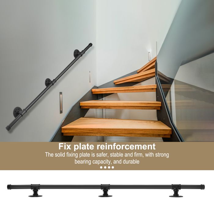Kit Main Courante 2 Mètres Pour Escalier – Garde-corps Mural Intérieur, Style Industriel Noir