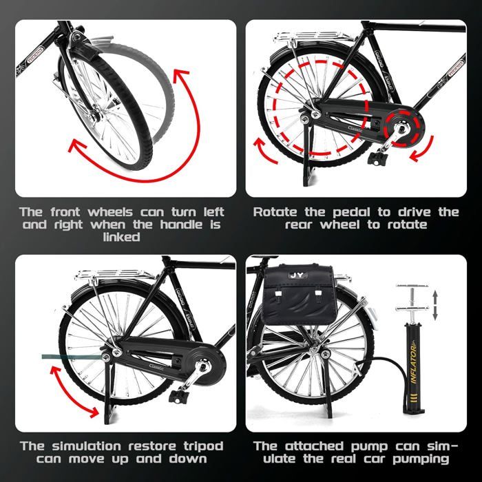 Kikuo – Kit De 2 Maquettes De Vélo à Doigts 1:10 – 51 Pièces DIY Avec Pompe Et Sacoche – Mini Vélo En Alliage Pour Décoration Et Collection