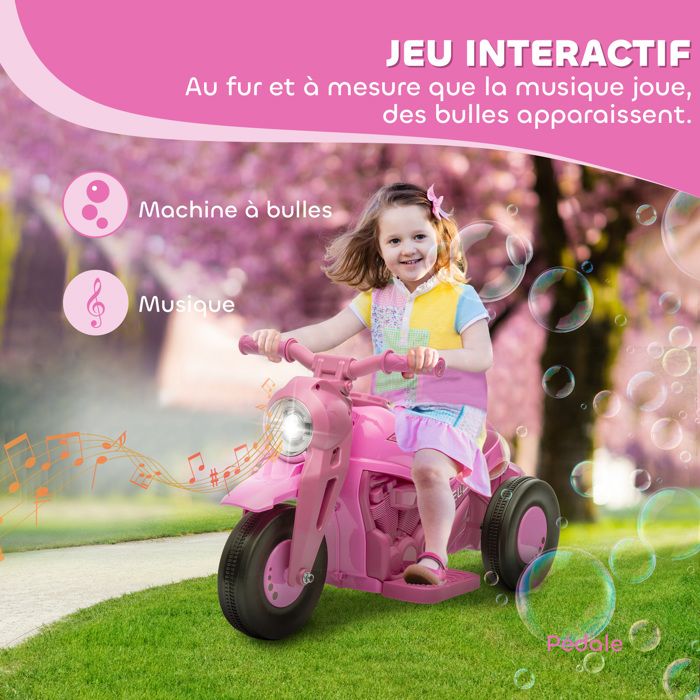 Moto Électrique AIYAPLAY Enfant 3 Roues - Bulles Et Lumières 2-5 Ans 30kg Max