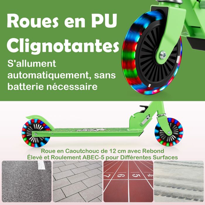 GYMAX Trottinette Enfants 3 Ans+, Hauteur Réglable 70-75-80CM, avec Roues Lumineuses à LED et Frein Arriére, Design Pliable (Bleu GYMAX Trottinette Enfants 3 Ans+, Hauteur Réglable 70-75-80CM, avec Roues Lumineuses à LED et Frein Arriére, Design Pliable (Bleu