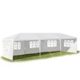 DREAMADE Tente de Réception 3x9 M Pliable en Tube Fer, Tonnelles en 5 Tissu PE, Pavillon de Jardin avec 3 Fenêtres pour Fête, Blanc-0