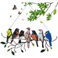 Oiseau Mural en Métal, Oiseaux Multicolores sur Branche, Statue Murale en form d'oiseaux pour Salon, Chambre, Jardin, Balcon-0