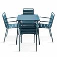Table de jardin et 4 fauteuils empilables - 70 x 70 x 72 cm - Acier - Palavas - Bleu-0