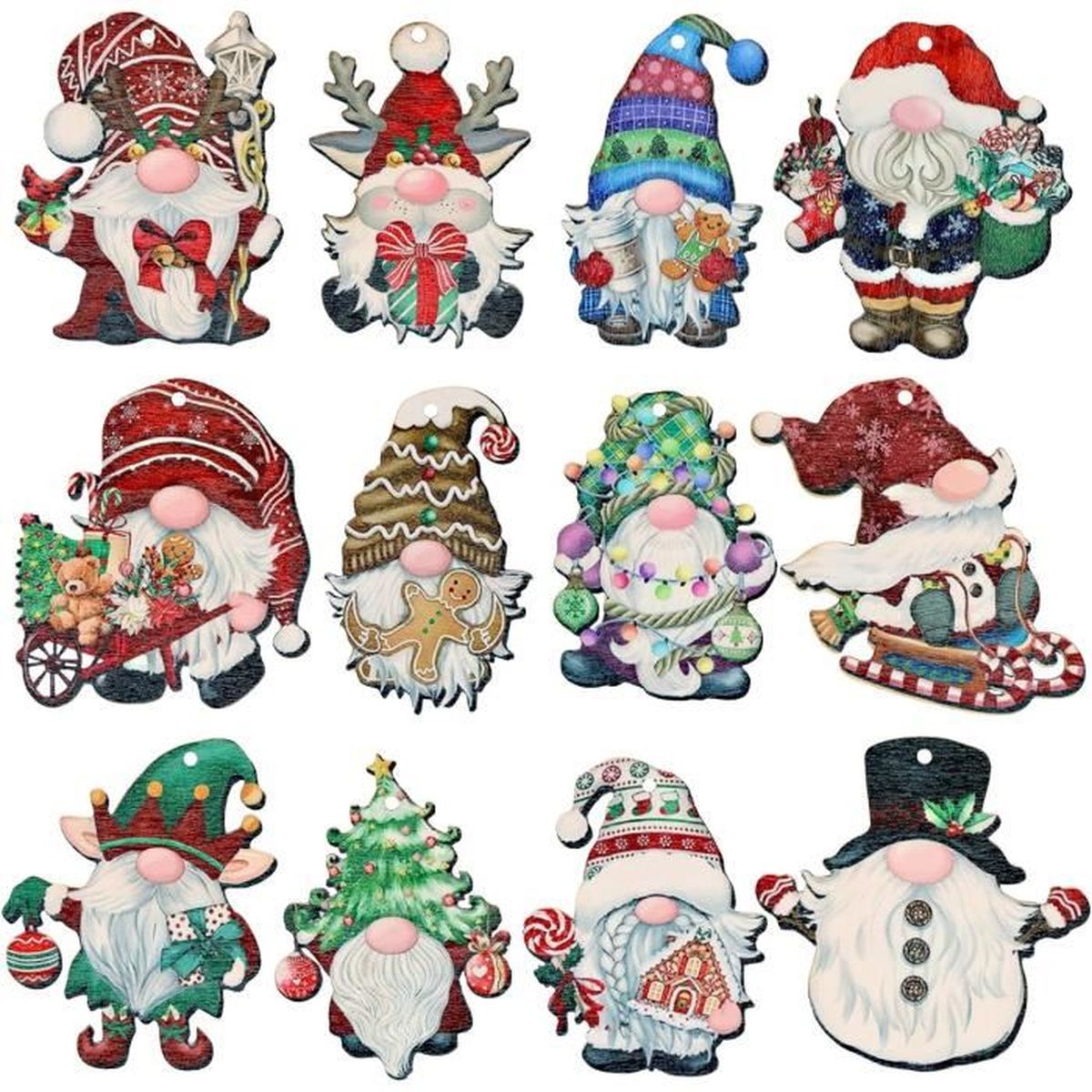 Decoration Sapin Noel 24Pcs Decoration Noel Sapin en Bois Motif de