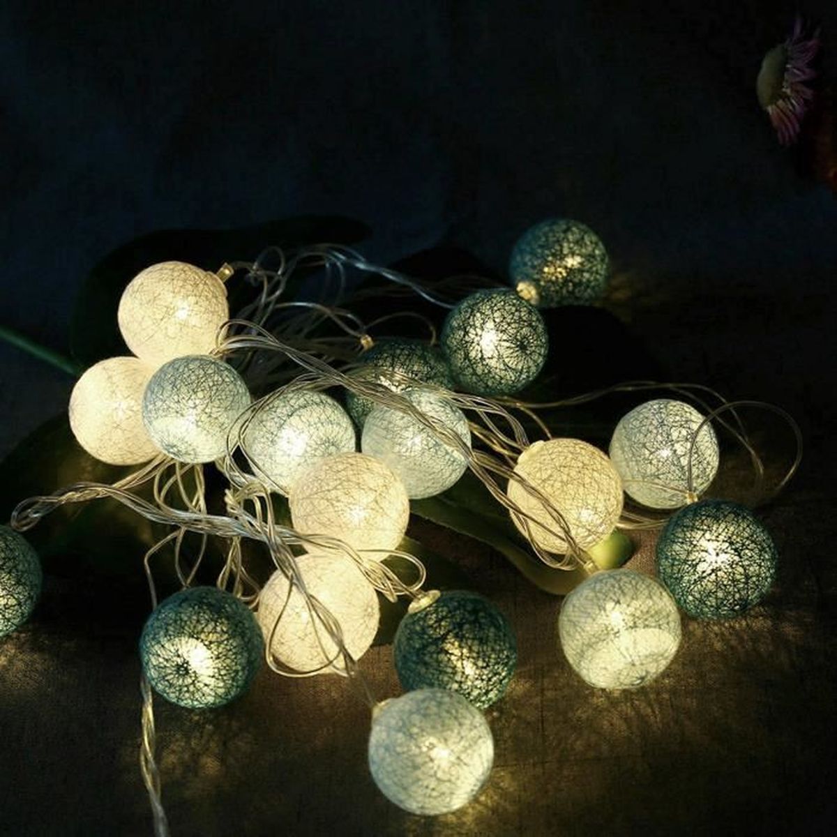 Gresonic – Guirlande Lumineuse LED Sur Corde En Jute/coton – Blanc Chaud – 50 LED, 4 Mètres – Avec Prise Et Minuterie