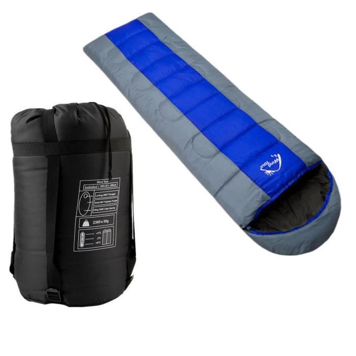Sac de couchage (190+25)*75cm 1.3KG adulte grand froid camping gris&bleu Cdiscount Sport