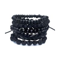 Combo 5 bracelets tendance pour homme en cuir, bois et pierre.  Noir