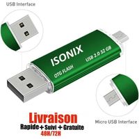 ISONIX Clé USB 32 GO 2 en 1 Micro Usb Drive Pour Android Smartphones Tablette PCs VERT