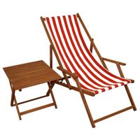 Chaise longue pliante rayures rouge et blanc - ERST-HOLZ - modèle 10-314T - dossier réglable - bois massif