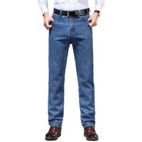 Pantalon en Jeans Homme Coupe Droite Taille Haute Jean 5 Poches en Coton Effet Délavé Automne-Hiver - Bleu