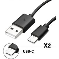 Lot 2 Cables USB-C Chargeur Noir [Compatible Huawei P30 - P30 PRO - P30 LITE] Cable Type USB-C  Mesure 1 Metre [Phonillico®]