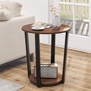 Table d'appoint ronde en chêne vieilli | Table de chevet à deux niveaux