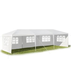 TONNELLE - BARNUM DREAMADE Tente de Réception 3x9 M Pliable en Tube Fer, Tonnelles en 5 Tissu PE, Pavillon de Jardin avec 3 Fenêtres pour Fête, Blanc