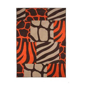 TAPIS DE COULOIR SAFARI - Tapis motif patchwork couleurs chaudes à motifs africains 160 x 230 cm Marron/Orange