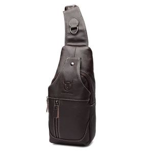 BAGZY Sac de Poitrine Homme Sac /à main de cuir Sacoche /à Bandouli/ère Sling Messenger Bag Sac /à dos Affaires pour Sports Randonn/ée Camping Voyage Noir