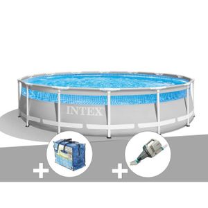 PISCINE Kit piscine tubulaire Intex Prism Frame Clearview ronde 4,27 x 1,07 m + Bâche à bulles + Aspirateur 4,27m x 4,27m x 1,07m Gris