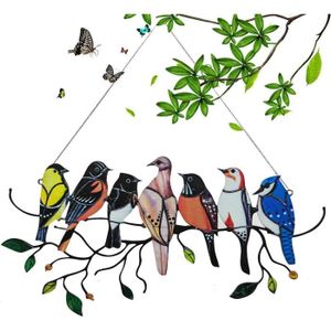 STATUE - STATUETTE   Oiseau Mural en Métal, Oiseaux Multicolores sur Branche, Statue Murale en form d'oiseaux pour Salon, Chambre, Jardin, Balcon