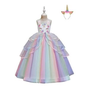 Unicorn Party,Multicolore URAQT Robe Licorne Enfant de Princesse Costume Princesse Fille Robe de Princesse avec Licorne Robe Licorne Fille 110 pour les 3-4 ans Bleu 
