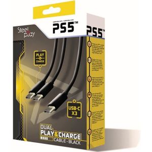 CHARGEUR CONSOLE Steelplay - Cable Noir Dual Play & Charge Pour Man