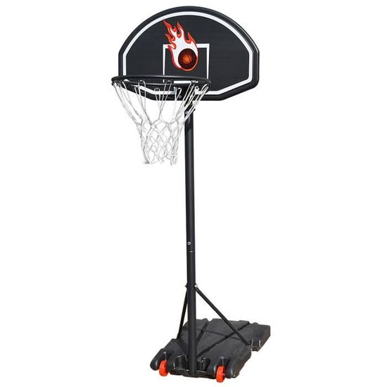 FAN PANNEAU DE BASKET sur Pied Extérieur/Intérieur Panier de Basket-Ball Mobile Portable Hauteur Réglable 148 cm à 246 cm Noir Blanc