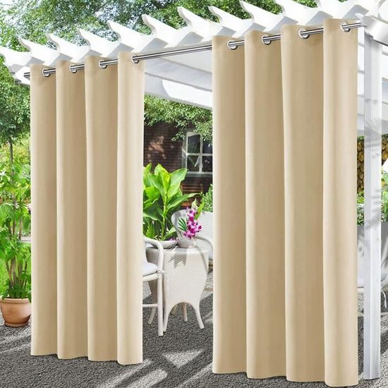 Rideau Occultant Extérieur à Rayures - Imperméable - 150x270 Cm - Pour Pergola Et Terrasse