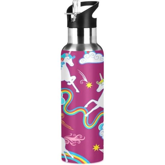 Bouteille Isotherme Asobu Bestie – 460 Ml – Motif Licorne, Paille En Silicone – Garde Le Froid 24h – Acier Inoxydable Sans BPA